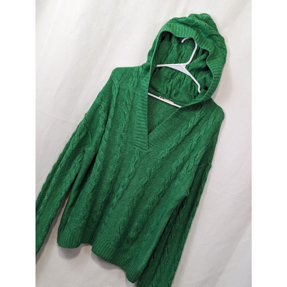 SO! EMERALD GREEN CABLE KNIT HOODIE SWEATER! SZ L - Picture 10 of 10